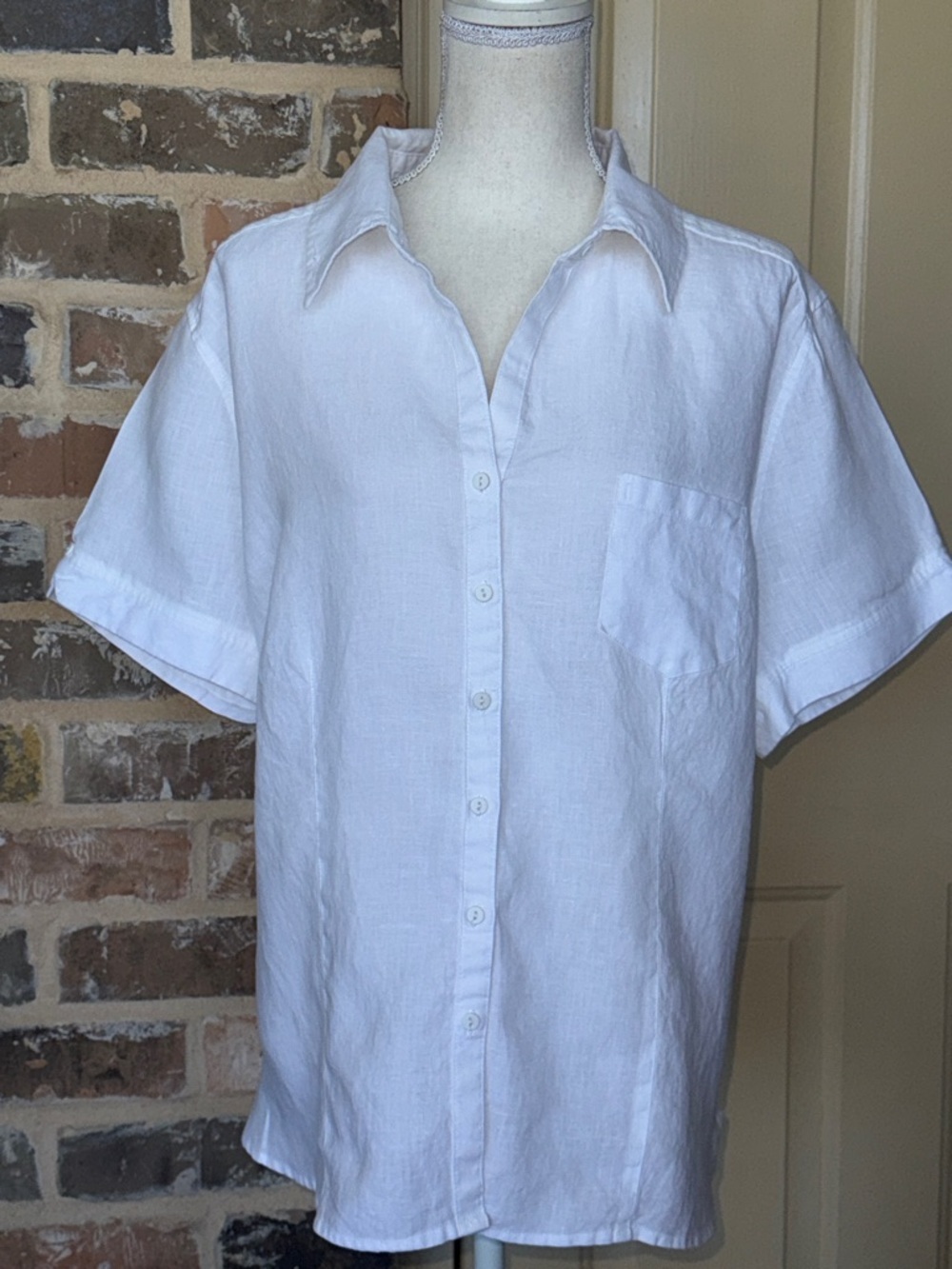 Kim Rogers White Linen Short-Sleeve Button-Down Shirt Vacation Resortwear Sz 2X